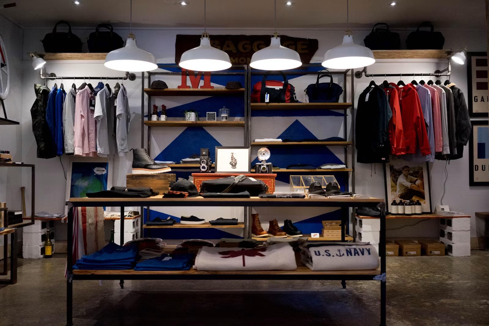 Retail shop interior with display shelves